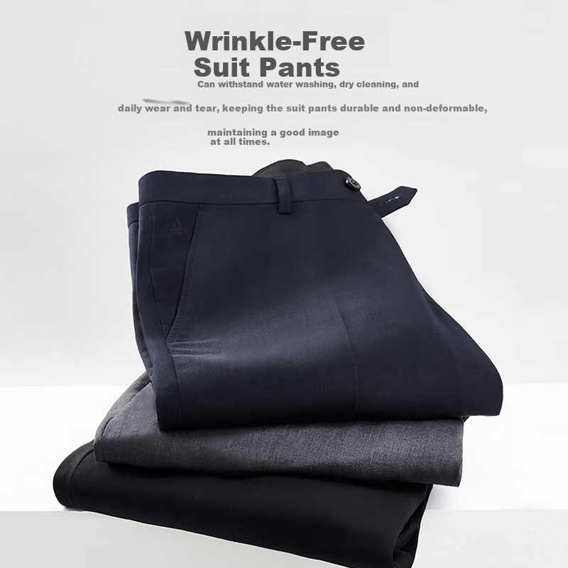 FIRS [Draping Elastic] Men's Dress Pants, Business Commute Wrinkle-Free Straight-Leg Trousers, Lightweight Breathable Long Pants