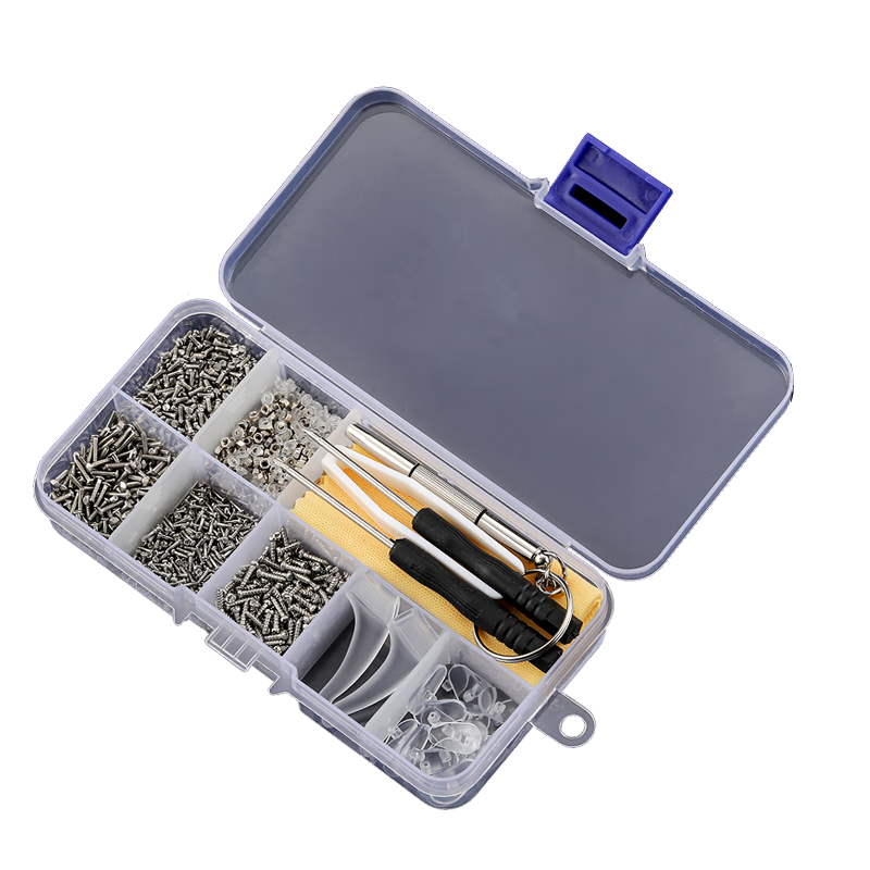 GOGOSOON Eyeglass Repair Small Screws, Frame Leg Screws, Silicone Nose Pads Screws, Screwdriver Accessories, Repair Tool Box Set