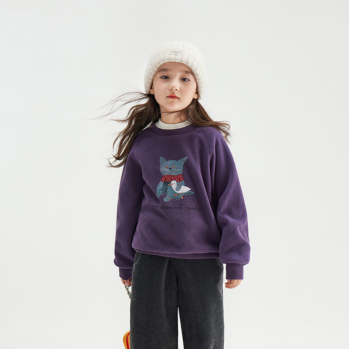 Chenchenma [Zoo] Girls' Anti-Static Animal Print Fleece Sweatshirt, Autumn And Winter Children's Top