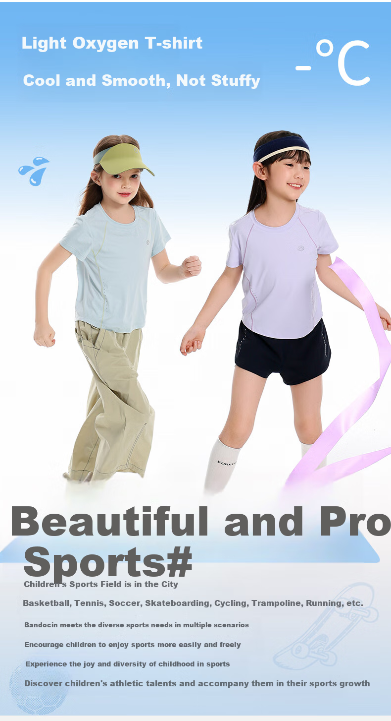 BANDOCIN Girls' Cooling Short-Sleeve T-Shirt, Lightweight Summer Style for Older Children, New 2026 Model, Light Purple, Size 140 2