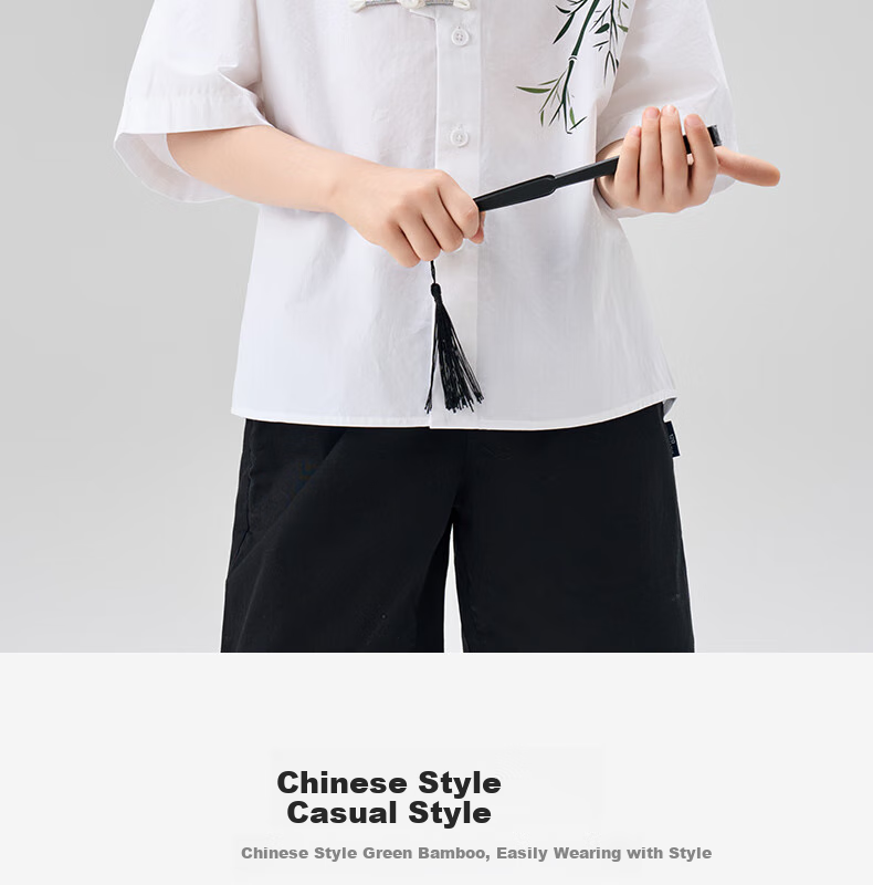 Luomeng Boys' Short-Sleeve Shirt, Chinese-Style Children's New Bamboo Shirt, Boys' Summer Top for Older Kids, White, Size 130 2