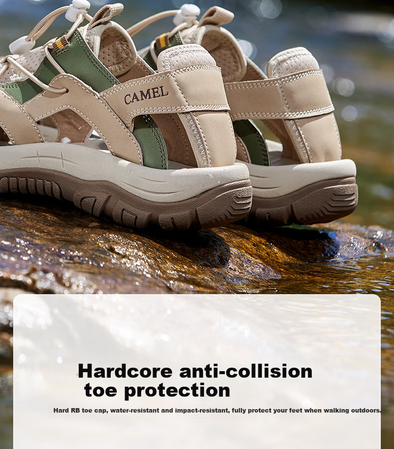 CAMEL Breathable Mesh Water-Repellent Anti-Collision Closed-Toe Urban Outdoor Sports Sandals for Men, G14M396625, Sand Color, Size 40 7