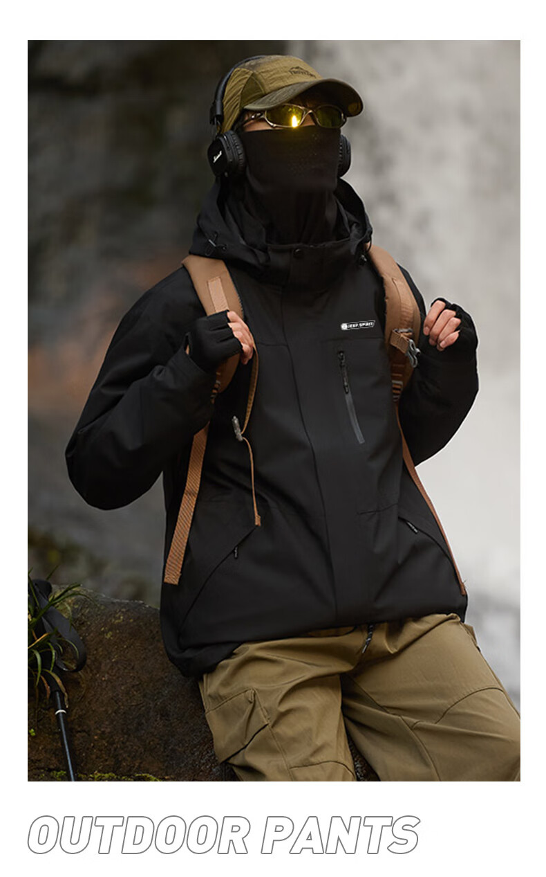 JEEP SPIRIT Men's Outdoor Fleece 3-in-1 Mountaineering Jacket Winter Windproof Waterproof Coat Black 3XL 6