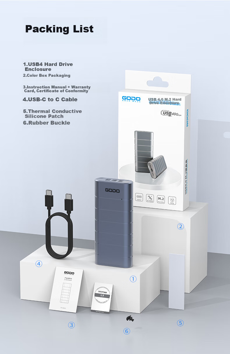 GODO M.2 SSD Enclosure USB4 Portable NVMe External Hard Drive for Laptop And Desktop 40Gbps Compatible with Thunderbolt 4/3 Suitable for Apple MAC Phones 16