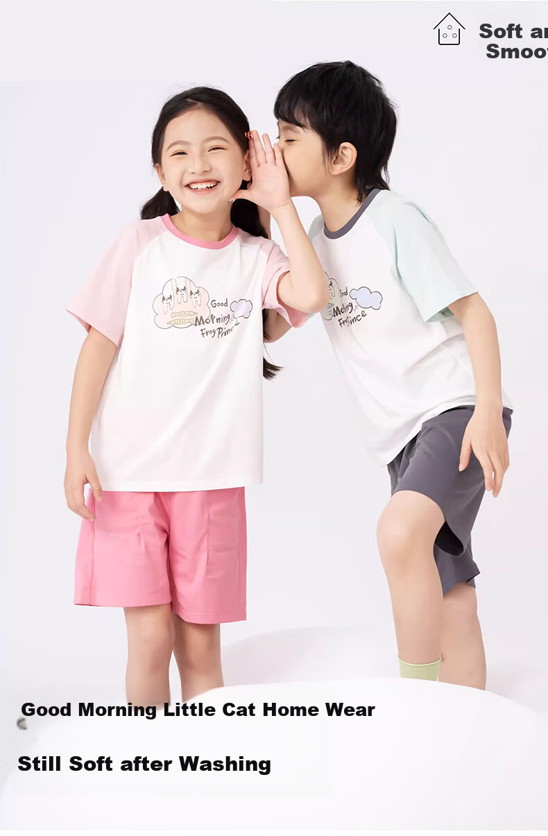 Yalu Children's Summer Pajamas, Breathable Home Wear Set, Boys And Girls Antibacterial Thin Short-Sleeve T-Shirt Air Conditioning Clothes 1