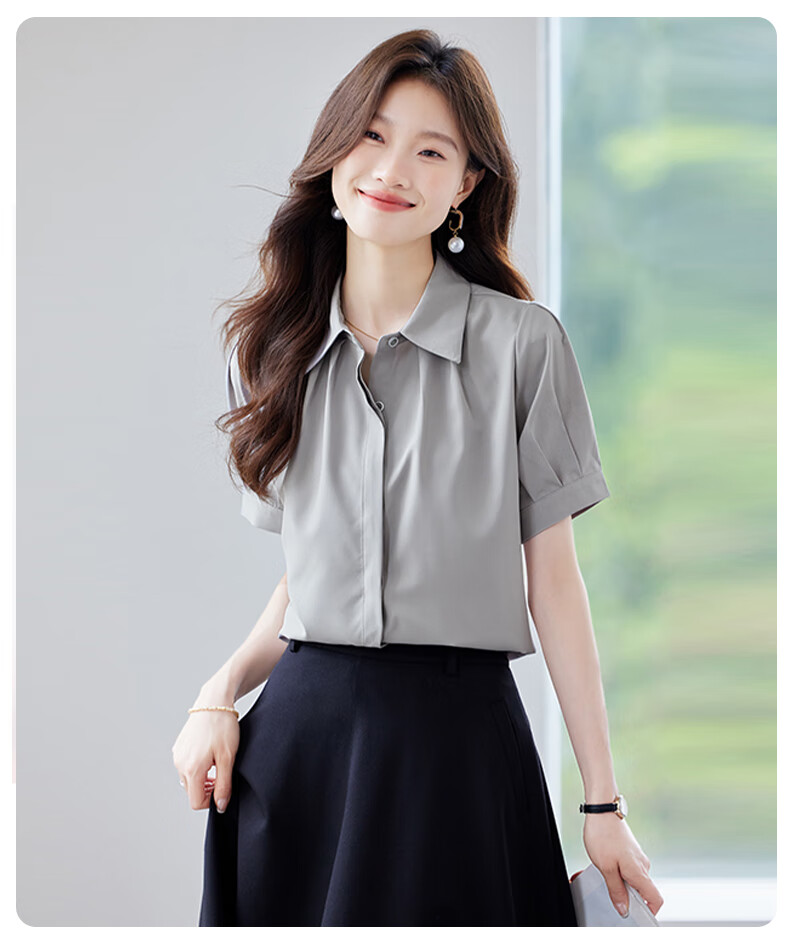 Jeanswest Women's Shirt with Collar, Short Sleeves, Summer Professional Commute Formal Wear, Fashionable Elegant Top, White, Size L 2