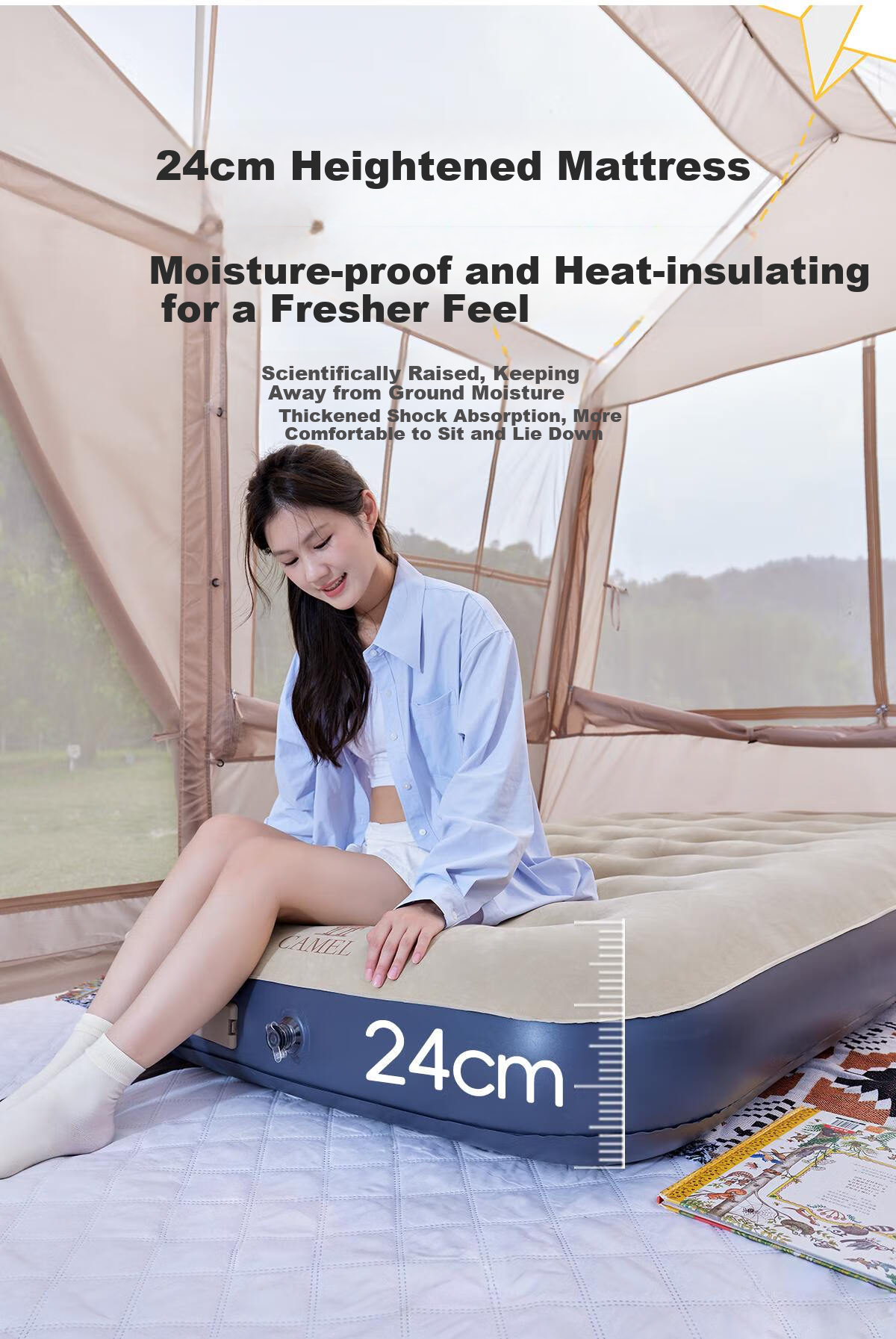 CAMEL [Jingdong Exclusive], Inflatable Mattress, Floor Sleeping Pad, Home And Outdoor Camping Mattress, Single Automatic Air Bed 8