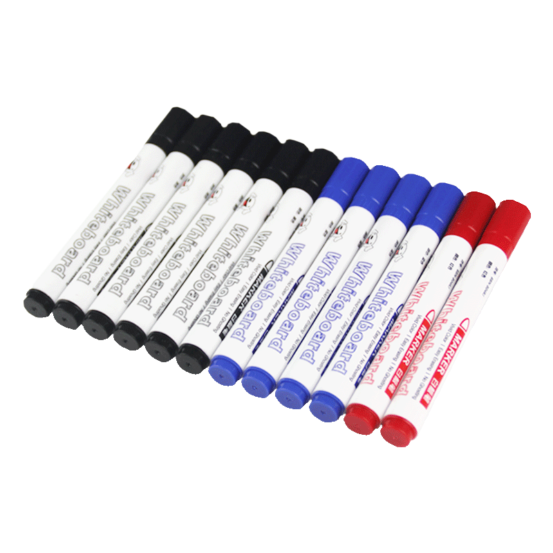 BibiNiu Whiteboard Marker Erasable Office Meeting Marker Pen Easy Erase 12-Pack Tri-Color Water-Based Pen BBNW-B04-JW