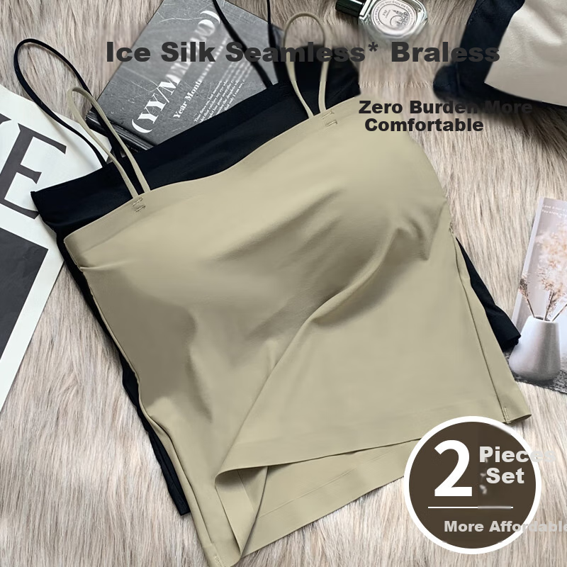 YUZHAOLIN 2-Piece Camisole Tank Top for Women, Strapless Vest for Layering Or Outer Wear, Backless Design with Built-In Bra Pads, Inner Wear for Spring And Summer