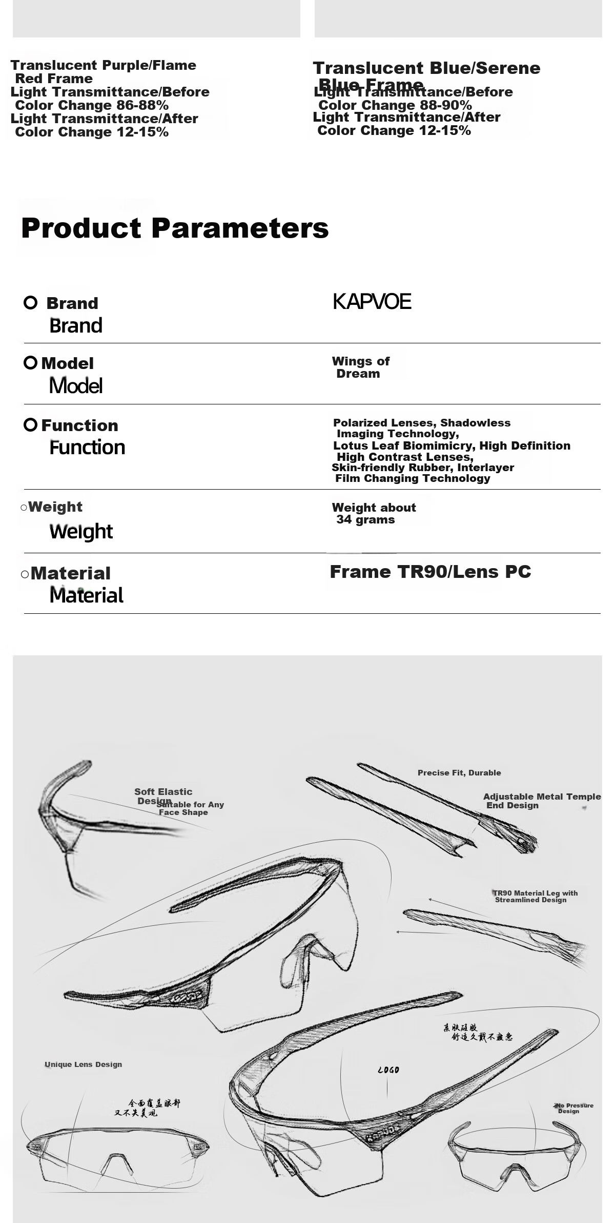 KAPVOE Dream-Chasing Wing Shadow Film Cycling Glasses with Photochromic Lenses for Day And Night Use, UV Protection Outdoor Sports Goggles 24