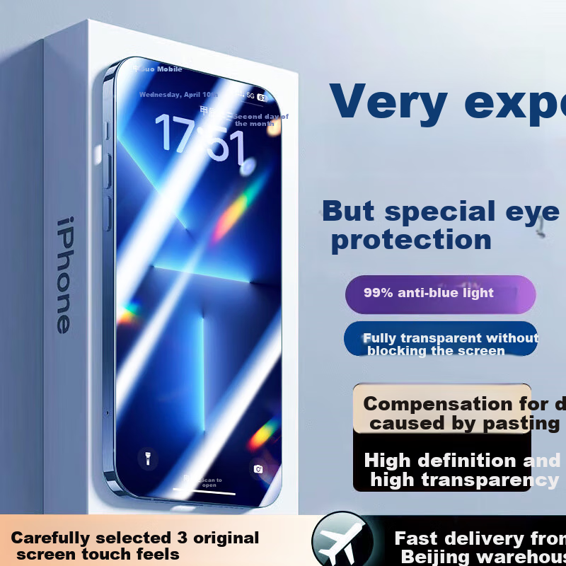 Baozou [3-Pack - Replacement Guaranteed] Tempered Glass Screen Protector for IPhone 13/13 Pro, Anti-Blue Light, Shatterproof, HD Full Screen Glass Protective Film