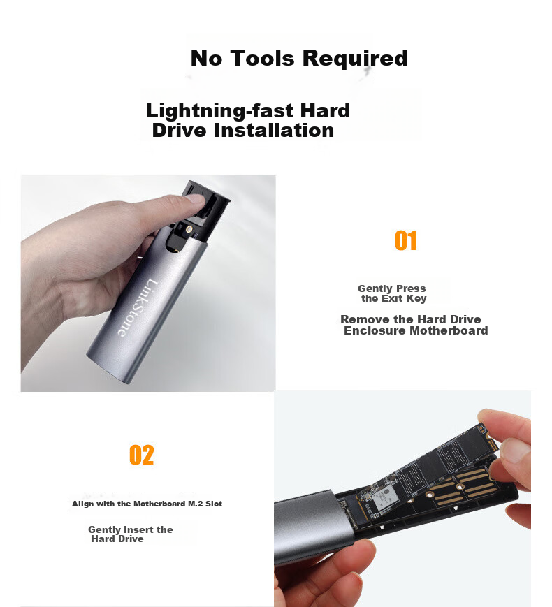 LinkStone M.2 NVMe Portable Hard Drive Enclosure, Type-C 3.2 Interface SSD Enclosure for Laptops, Full Aluminum External Enclosure 13