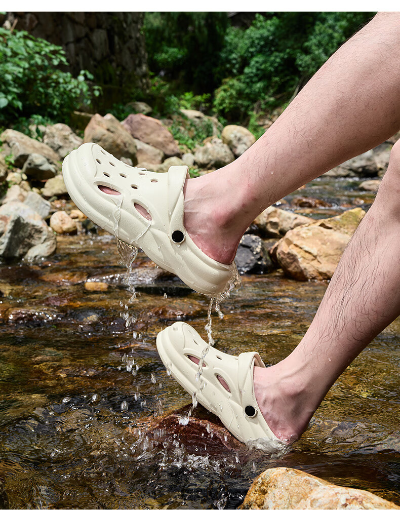 MINISO Men's Summer Outdoor Anti-Slip Thick Sole Sandals Odor-Resistant Beach Closed-Toe Slippers Couple Khaki Size 40-41 6