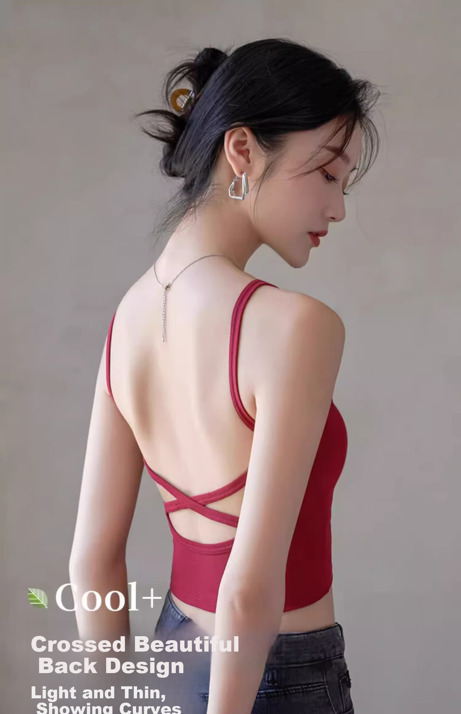NOME Back Cross Small Camisole Tank Top for Women, High Elasticity Slim-Fit Camisole Bra One-Piece Fixed Cup Inner Wear, White, M 2
