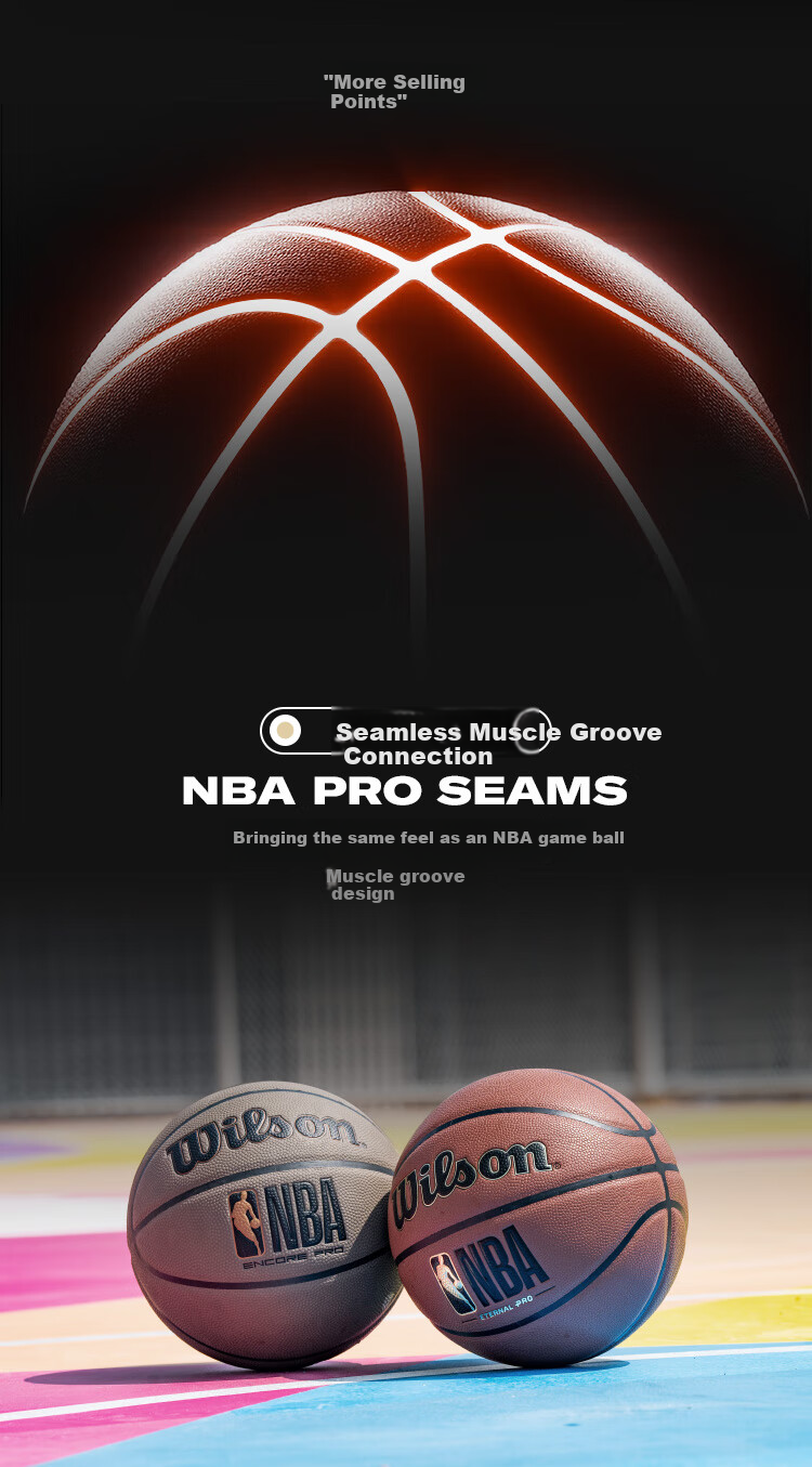 Wilson NBA Dust-Free Series ENCORE PRO Newly Upgraded Dustproof Leather Outdoor Tool Adult Size 7 Basketball 6