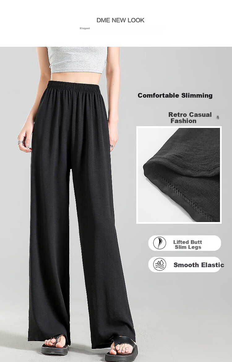 Dme [Dopamine Slim Pants] Summer Commute Elastic Waist Slimming Comfortable Draping Wide-Leg Casual Pants 3