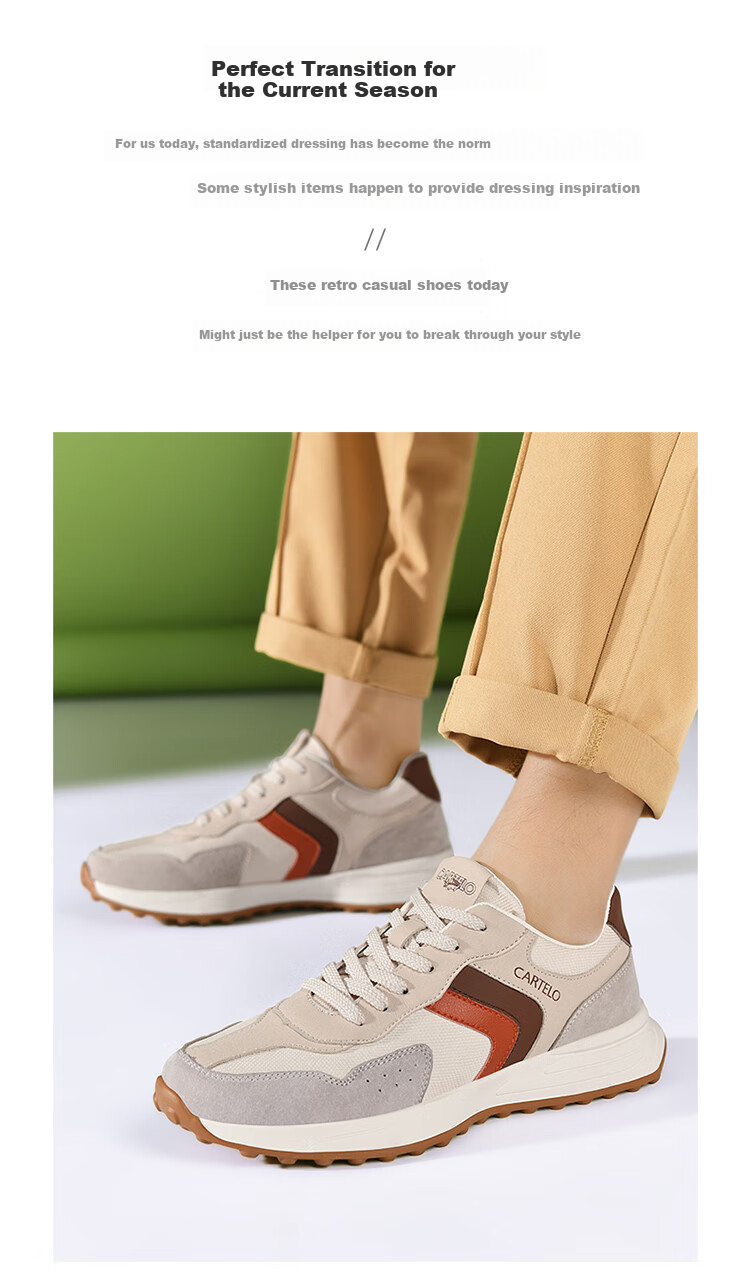 CARTELO Men's Casual Shoes, Breathable Trendy Versatile Travel Shoes, Men's Running Sneakers QH8038 White-Gray 41 2