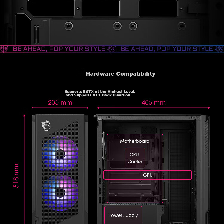 MSI Knife Edge 300R Black MPG VELOX 300R AIRFLOW PZ Desktop Computer Case (Built-In Graphics Card Bracket, 360mm Water Cooling Support, Compatible with ATX Rear-Mounted Motherboard) 12