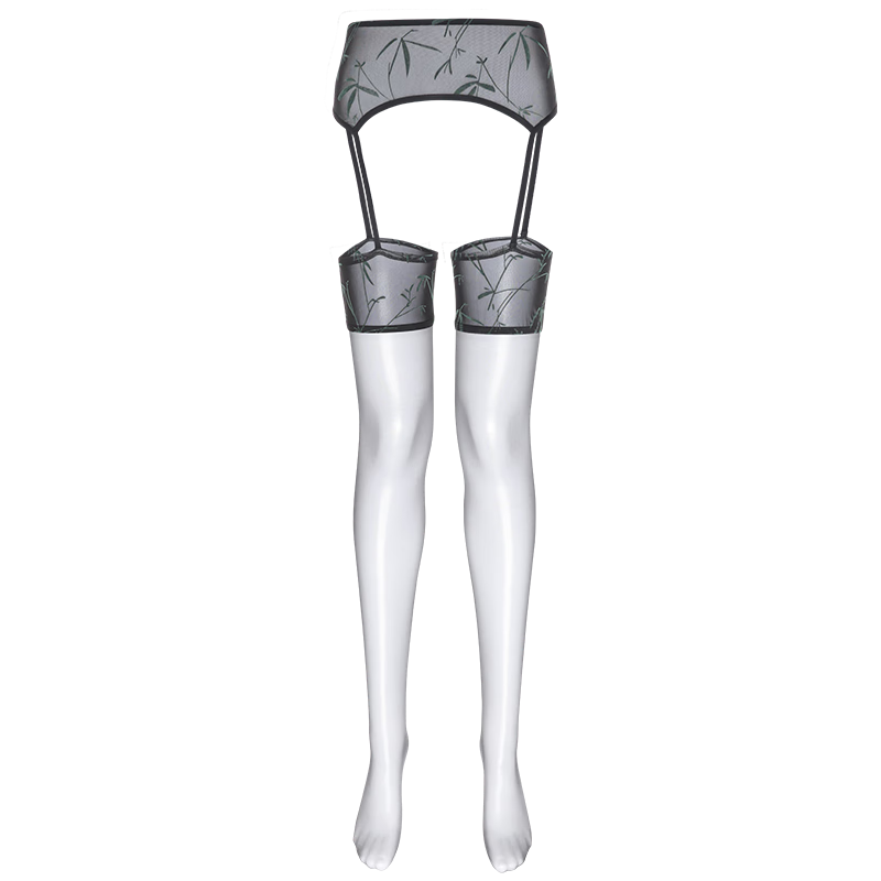 Laimi "Yuzhu" Four-Way Crotchless Thong Stockings, New Chinese Style, No Need to Remove, Sexy Black Stockings, Black, One Size Fits All