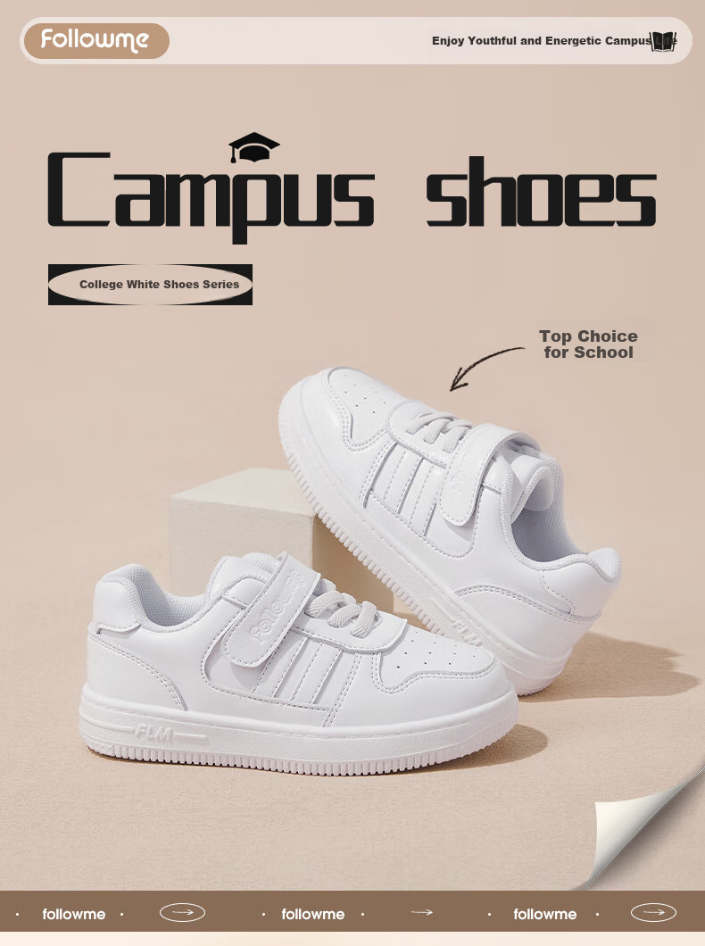 Follow Me Boys And Girls Sports White Sneakers Children's School Campus Shoes Spring And Autumn Fashion Breathable Performance Casual Shoes Xueyuanbai 32 1