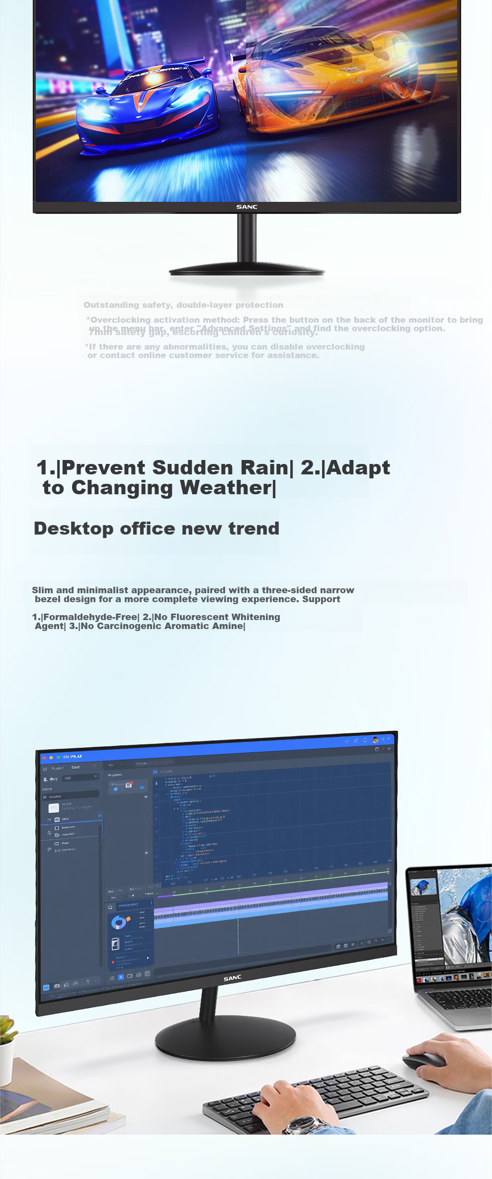 SANC Shengse 27-inch 2K 100Hz IPS Office Monitor Low Blue Light Hardware Rotatable Adjustable Stand Multi-Screen Same Color Computer Display OF27QT 3