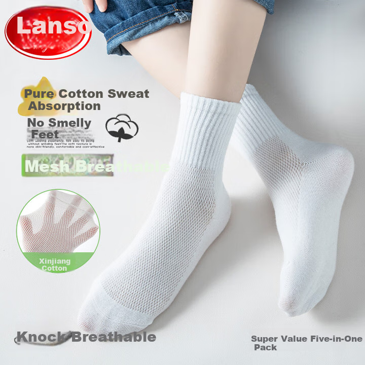 LangSha Children's Socks, Boys' Summer Mesh School Socks, Youth Mid-Calf Casual Sports Cotton Socks
