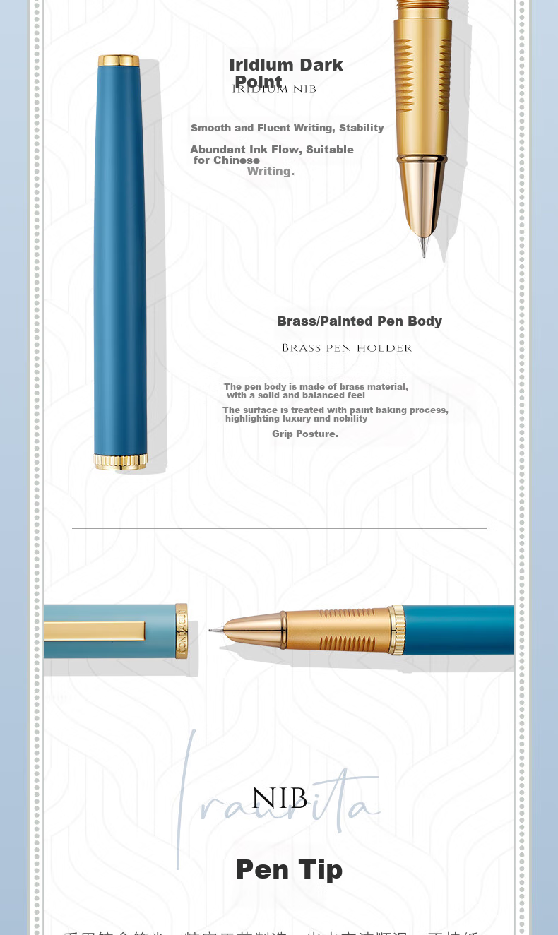 MONTAGUT [Best-Selling Product] Fountain Pen, Morandi Contrasting Color Iridium Fountain Pen Gift, Signature Ink Pen Gift Box, Saisan Series Cobalt Black 0.38mm 3