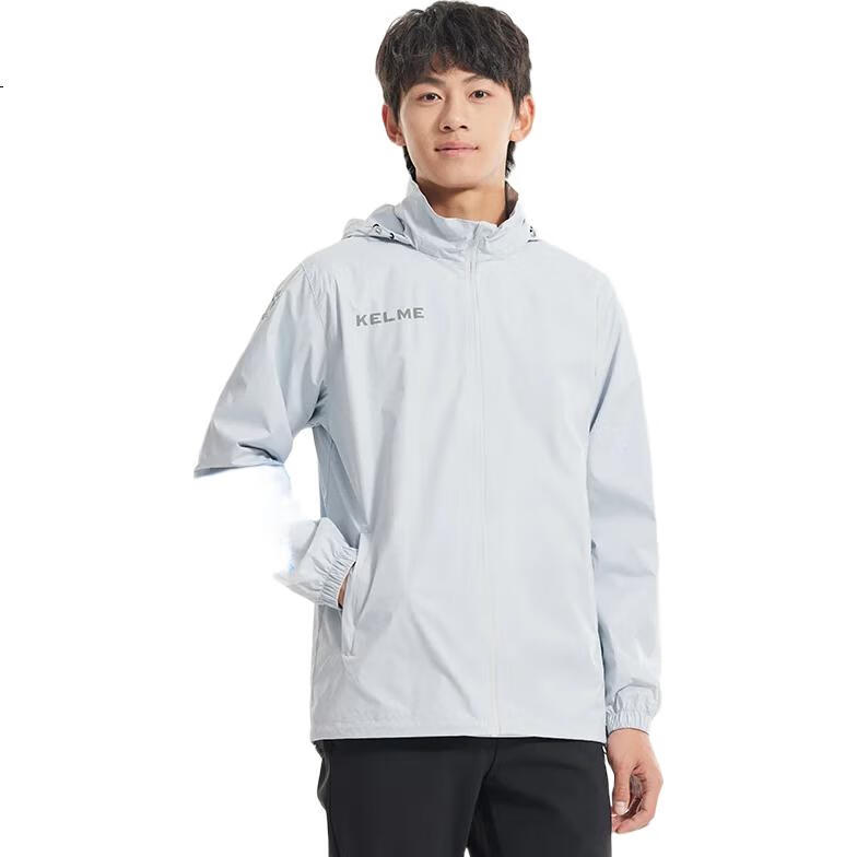 KELME Men's Sports Jacket Windbreaker Water-Repellent Windproof Hooded Football Training Jacket Dark Blue 4XL