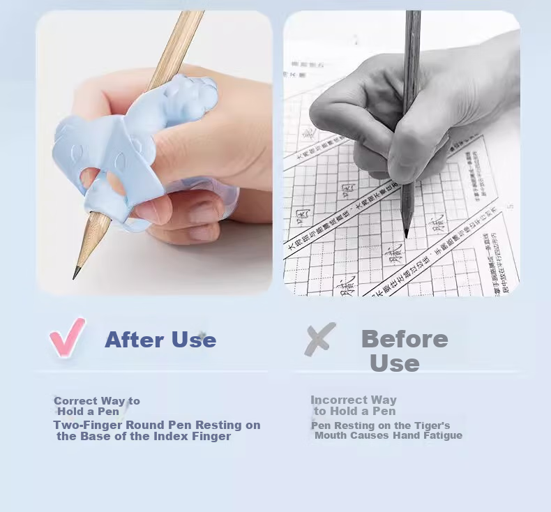 Wusheng Pen Grip Corrector, Five-Finger Posture Corrector for Kindergarten Beginners And Elementary School Students, Anti-Wrist Curling Device, Pencil Grip Aid for Children, Blue, Two-Pack 6