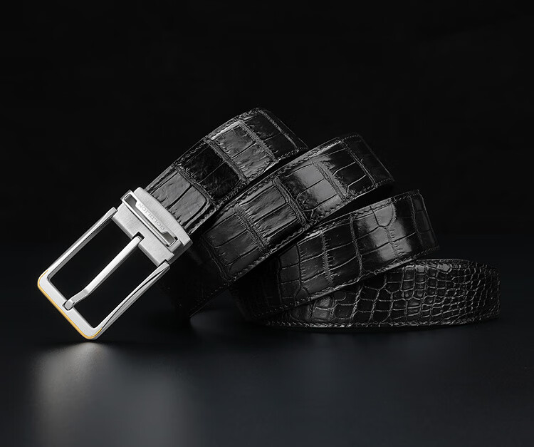 Goldlion Men's Belt, Stainless Steel Pin Buckle, High-End Wooden Gift Box, Alligator Leather Trouser Belt, Birthday Gift 1
