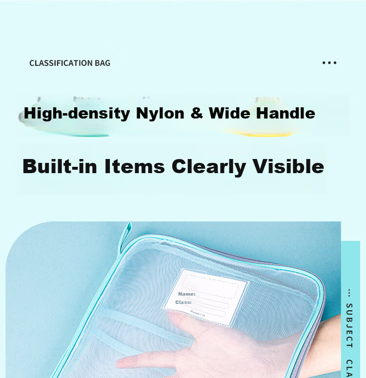 GuangBo L-Shaped Transparent Mesh Tutoring Bag, Subject Bag, Three-Layer A4 File Folder, Student Exam Paper Storage Zipper Bag, Stationery Bag, A08010 8