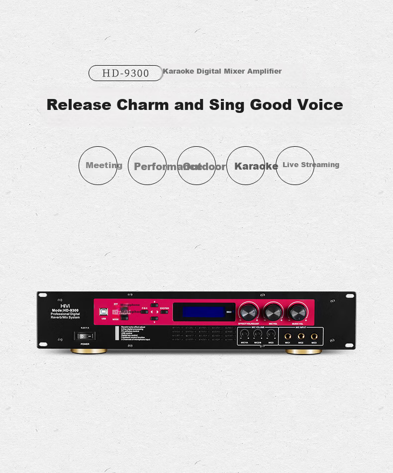 HiVi HD-9300 Karaoke Amplifier, Home Theater KTV Speaker Power Amplifier, High-Fidelity HIFI Integrated Reverb, Anti-Howling 1