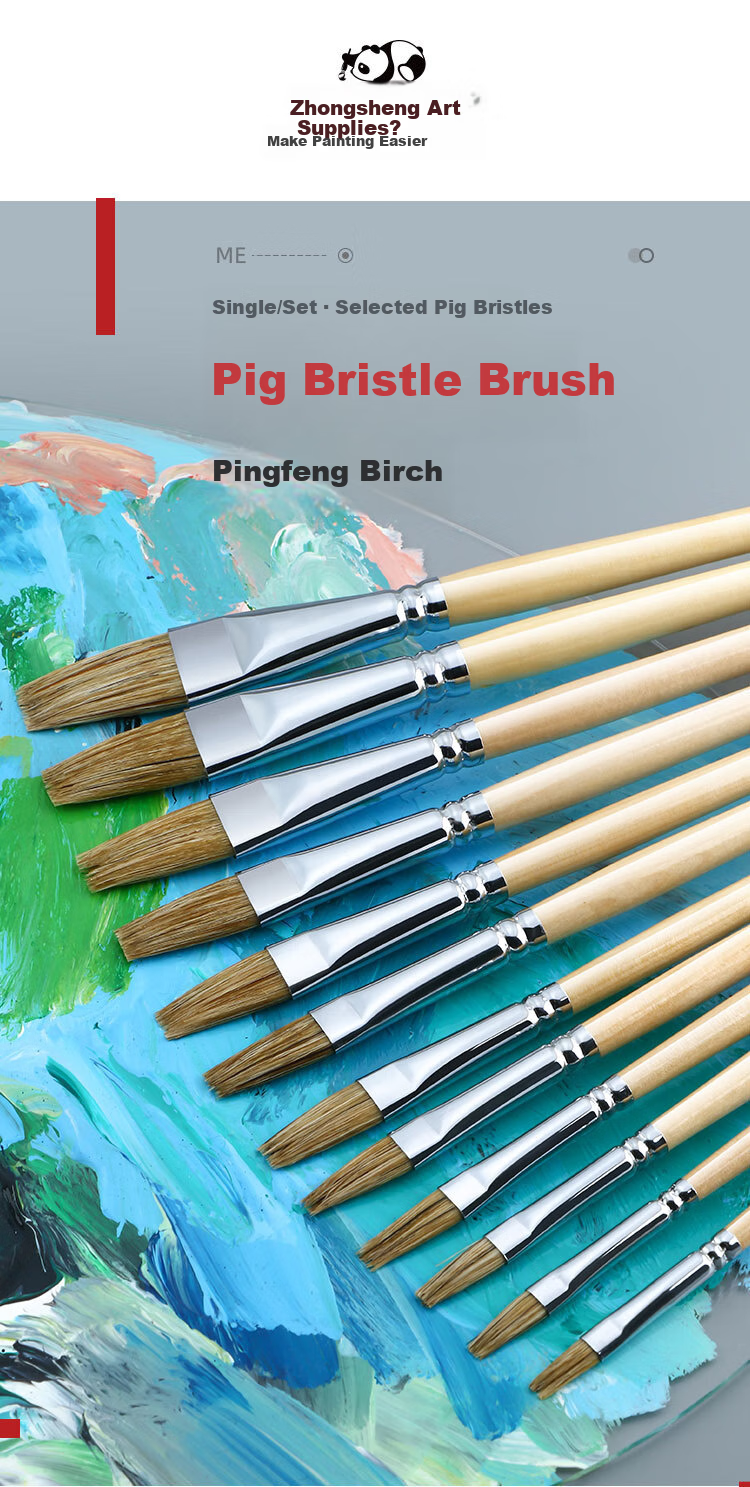 Transon Oil Painting Brush Single Pig Bristle Flat Head Gouache Oil Acrylic Paint Specialized Brush Flat Brush Drawing Hand-Drawn Wall Painting Brush Art Student No. 1 Art Sketching Tool 1