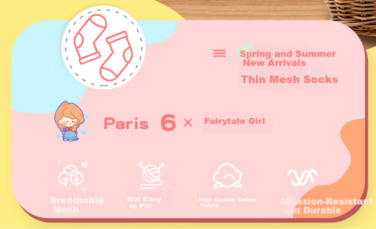 LangSha Children's Socks, Girls' Spring And Summer Thin Mesh Elastic Comfortable Mid-Calf Cotton Socks, for Older Children, Short Socks, 6 Pairs 3
