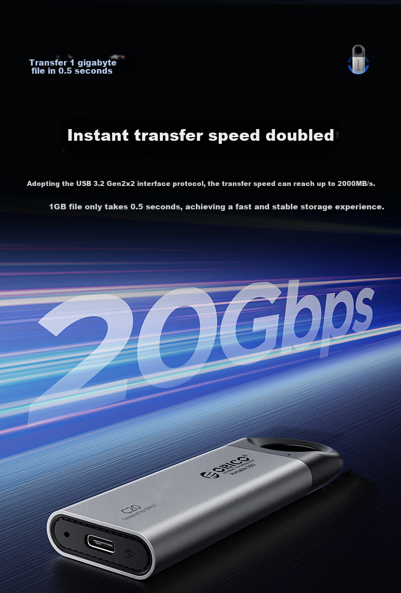 ORICO 2TB Portable SSD, Type-C/USB3.2 Interface, 20Gbps High-Speed Portable SSD for Mobile Phones, Laptops, Office Use, Storage Expansion, Compact And Portable C20 3