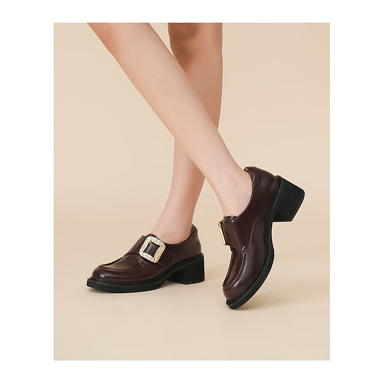 Le Saunda Aurora Square Thick Sole Genuine Leather Loafers Women 6T62802 Diva Black BKL 38 2