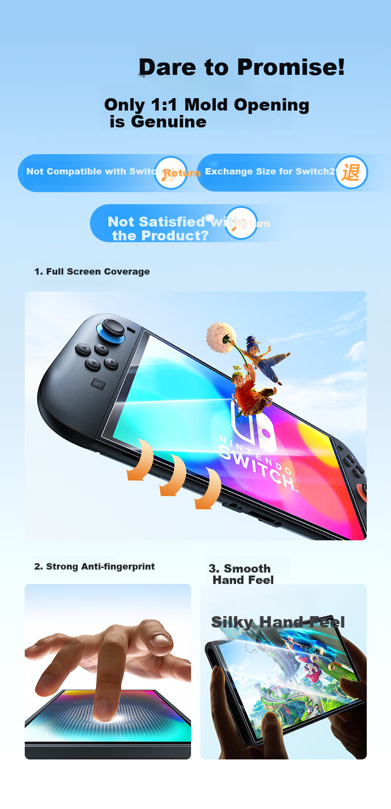 UGREEN Switch 2nd Generation HD Tempered Glass Screen Protector for 2025 Model NS2, Nintendo Game Console Anti-Fingerprint Protective Accessory Screen Film - 1 Piece 1