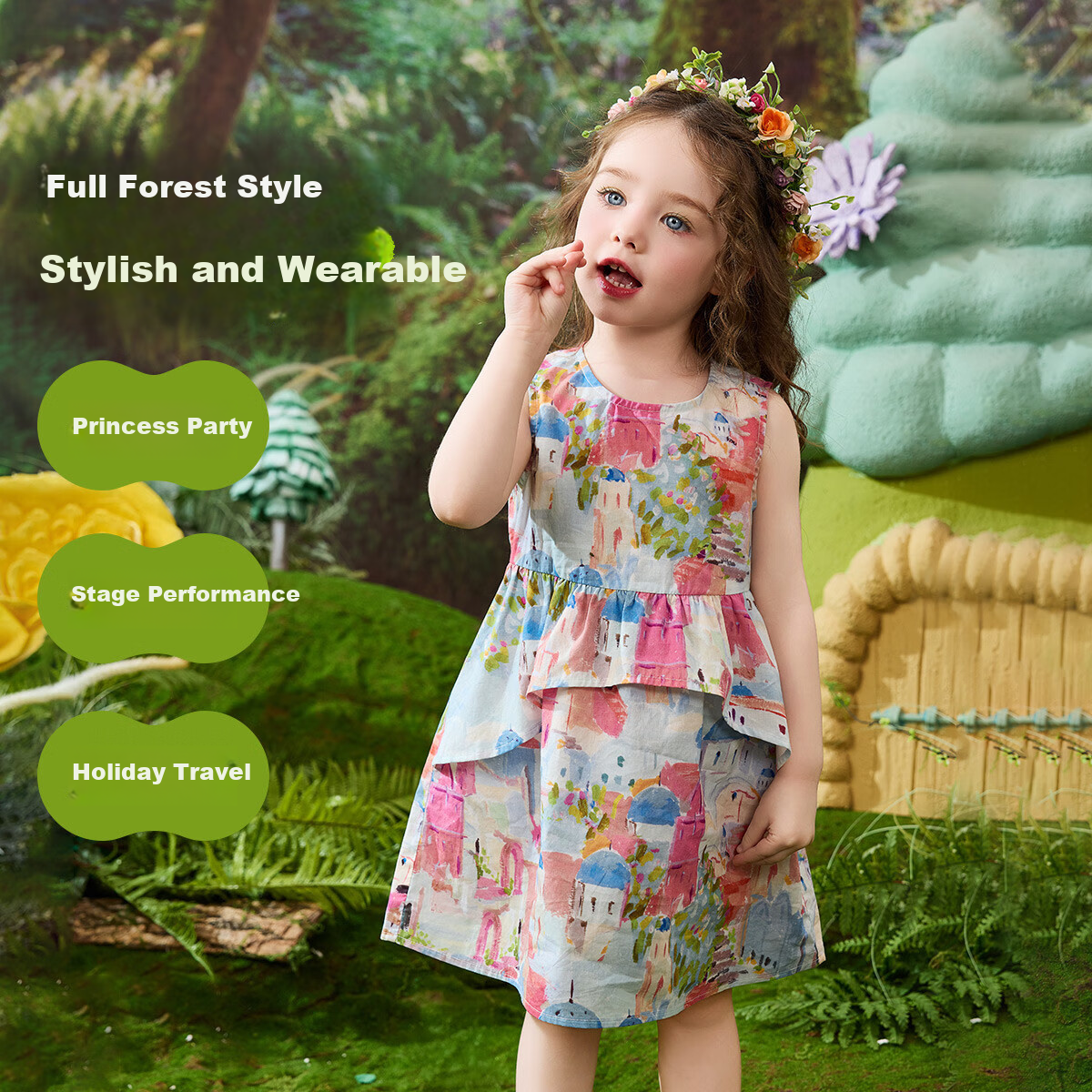 ASK JUNIOR Baby Girl Dress, Pure Cotton Summer Children's Oil Painting Vacation Dress, Sleeveless Dress, Girls' Princess Dress 4