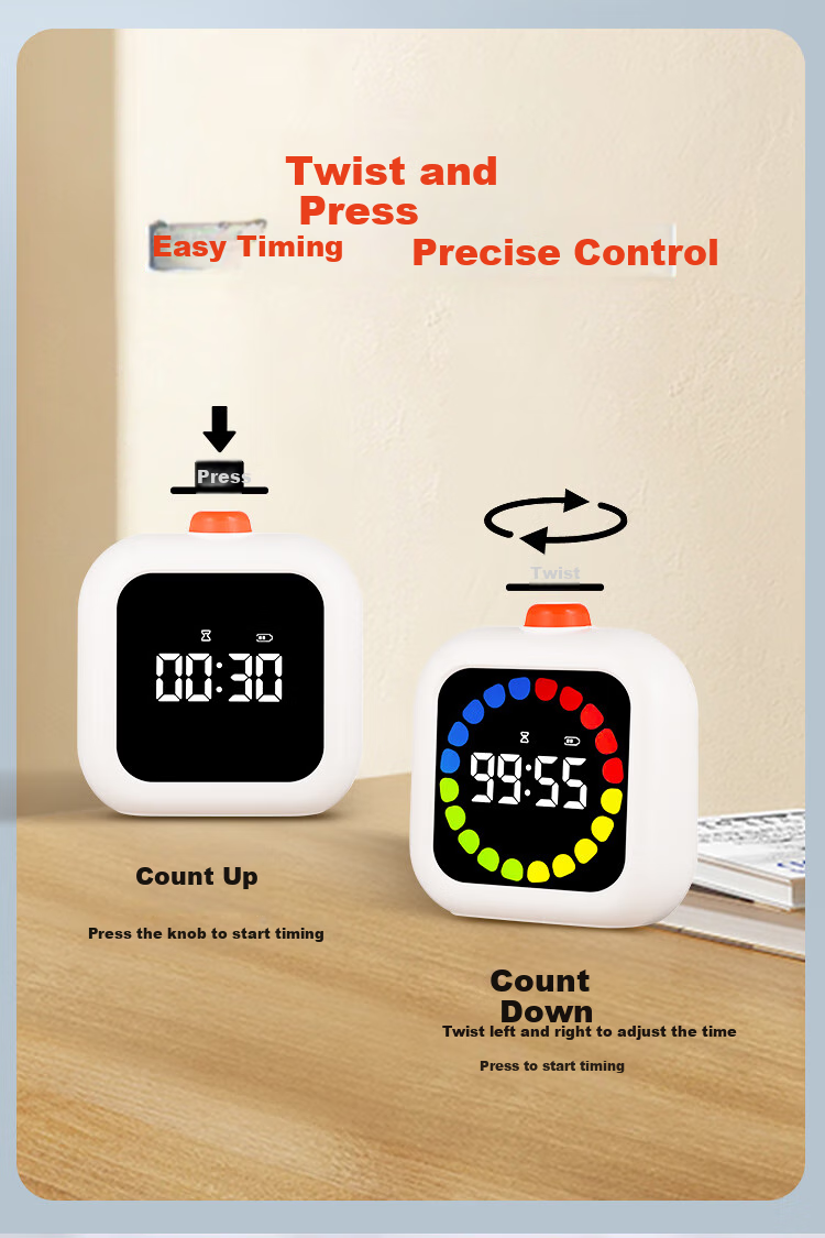 Compas Timer Alarm Clock Time Management Visual Aid for Children's Homework And Study, Desktop Stopwatch Clock Gift S5091 White Back-To Season Children's Day Gift 4