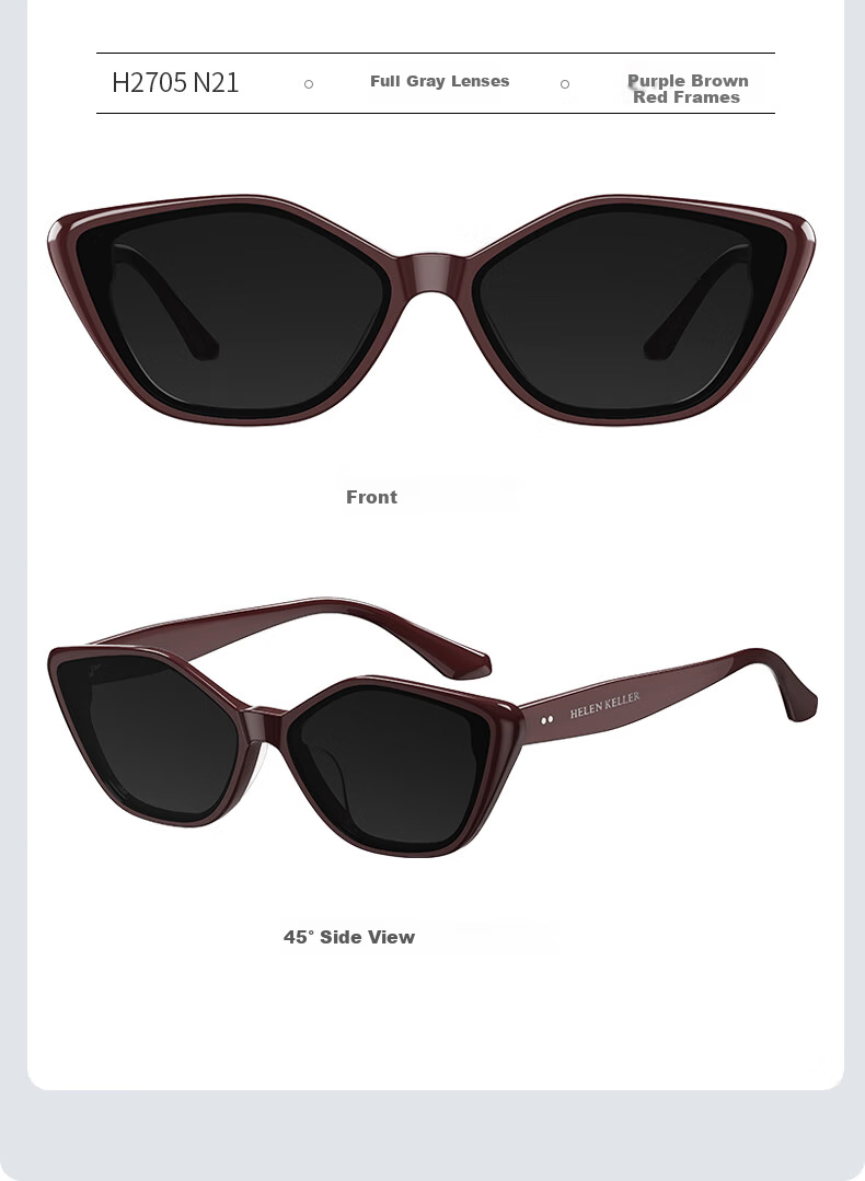 HELEN KELLER Cat Eye Sunglasses for Women, Trendy Butterfly-Shaped Sunglasses, UV Protection for Men's H2705N01 11