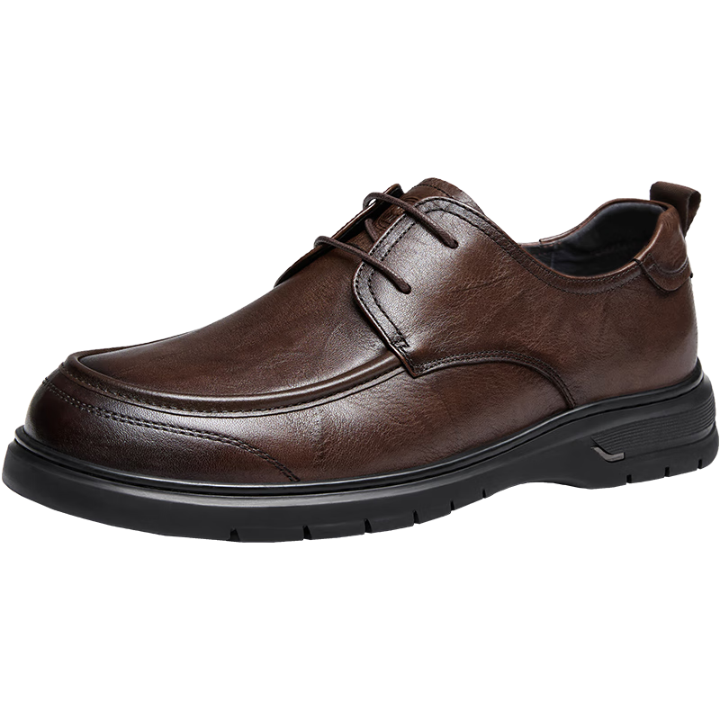 CAMEL Brand Men's Leather Shoes, Soft Sole Cowhide Breathable Business Casual Lace-Up Men's Shoes, P15S005003, Brown, Size 41