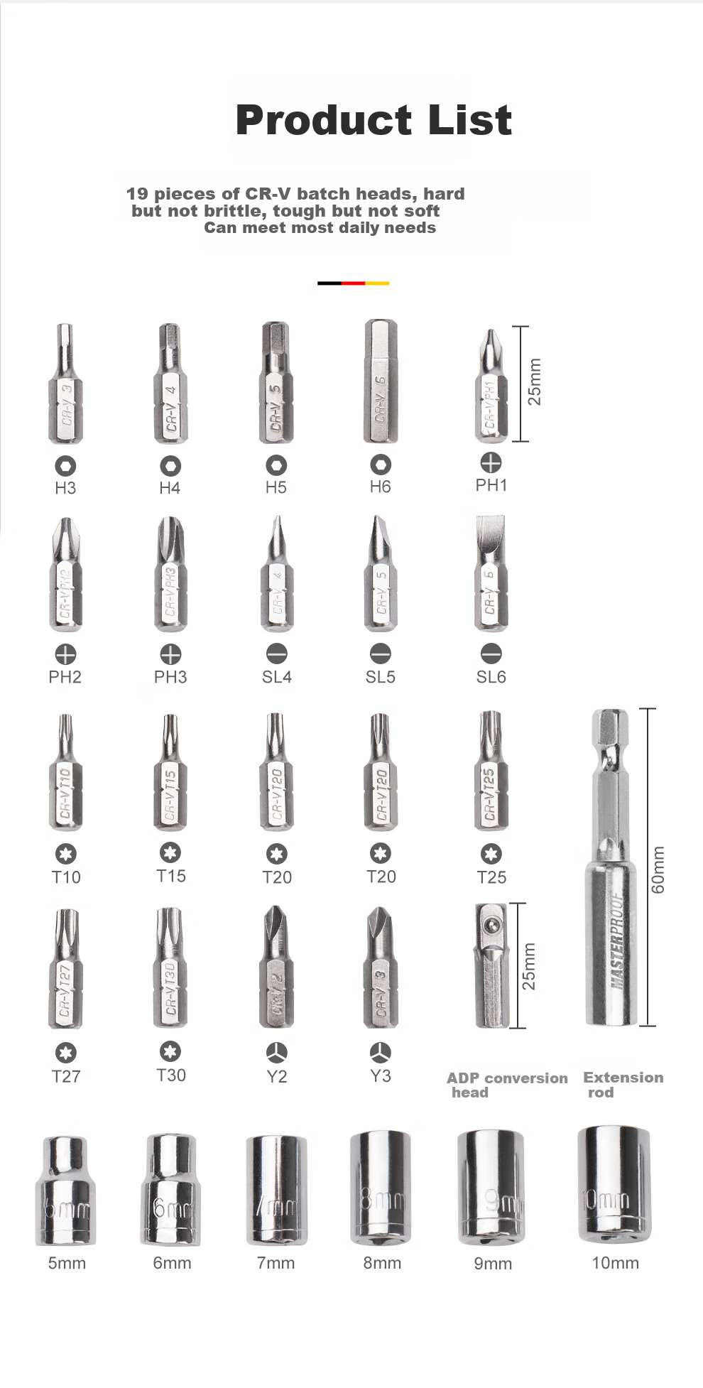 MASTERPROOF Mini Ratchet Screwdriver Set with Hexagonal Bits, Flathead And Phillips, Sockets, Multi-Functional Ratchet Wrench, Small 10