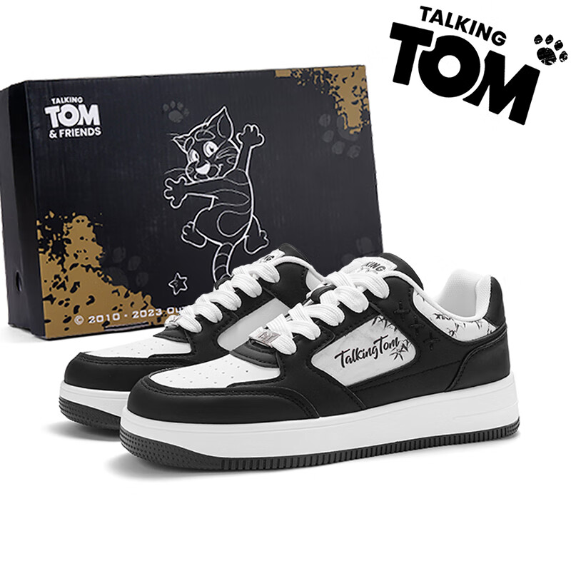 TalkingTom Spring And Summer New Men's And Women's Shoes, Youth Sports Casual Chinese-Style Sneakers, Black And White, Size 40