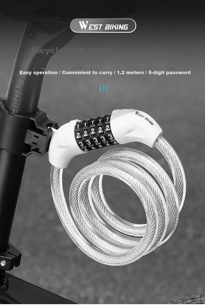 WestBiking Bicycle Lock, Anti-Theft Lock, Combination Lock, Steel Cable Lock, Portable Bike Lock, White 1