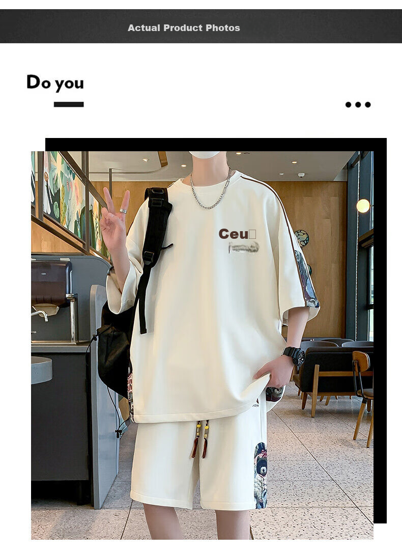 Zuofeili New Chinese-Style National Trend Casual Sports Set for Men, Summer Youth National Trend Ice Silk Short-Sleeve Shorts Outfit Two-Piece Set 5