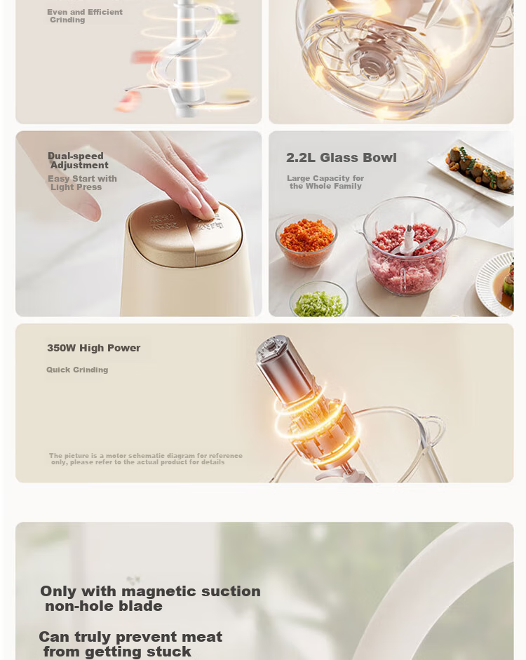 Joyoung Home Meat Grinder 2.2L Electric Multi-Functional Food Processor for Mincing Meat, Making Dumpling Filling And Garlic Paste, Stainless Steel S22-LA356 7