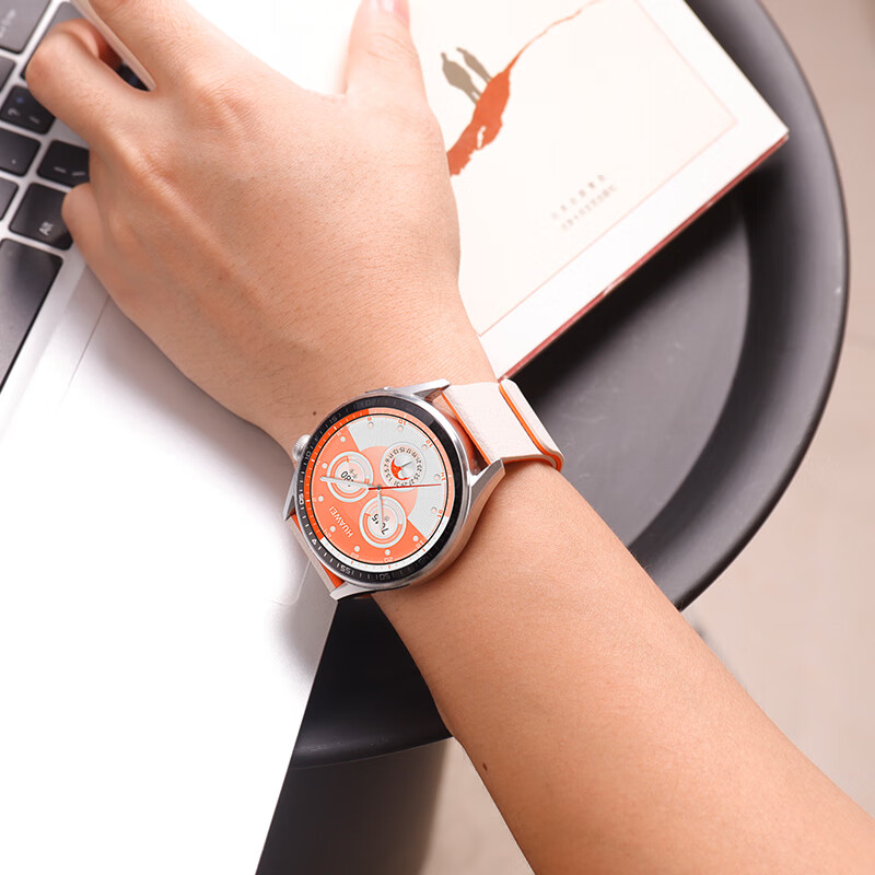 MSSM Compatible Huawei Watch Band for GT6/6pro/5/5pro/watch5/4pro/gt4/3, Magnetic Silicone Strap with Litchi Pattern Sports Wristband - Starlight with Orange, 18mm