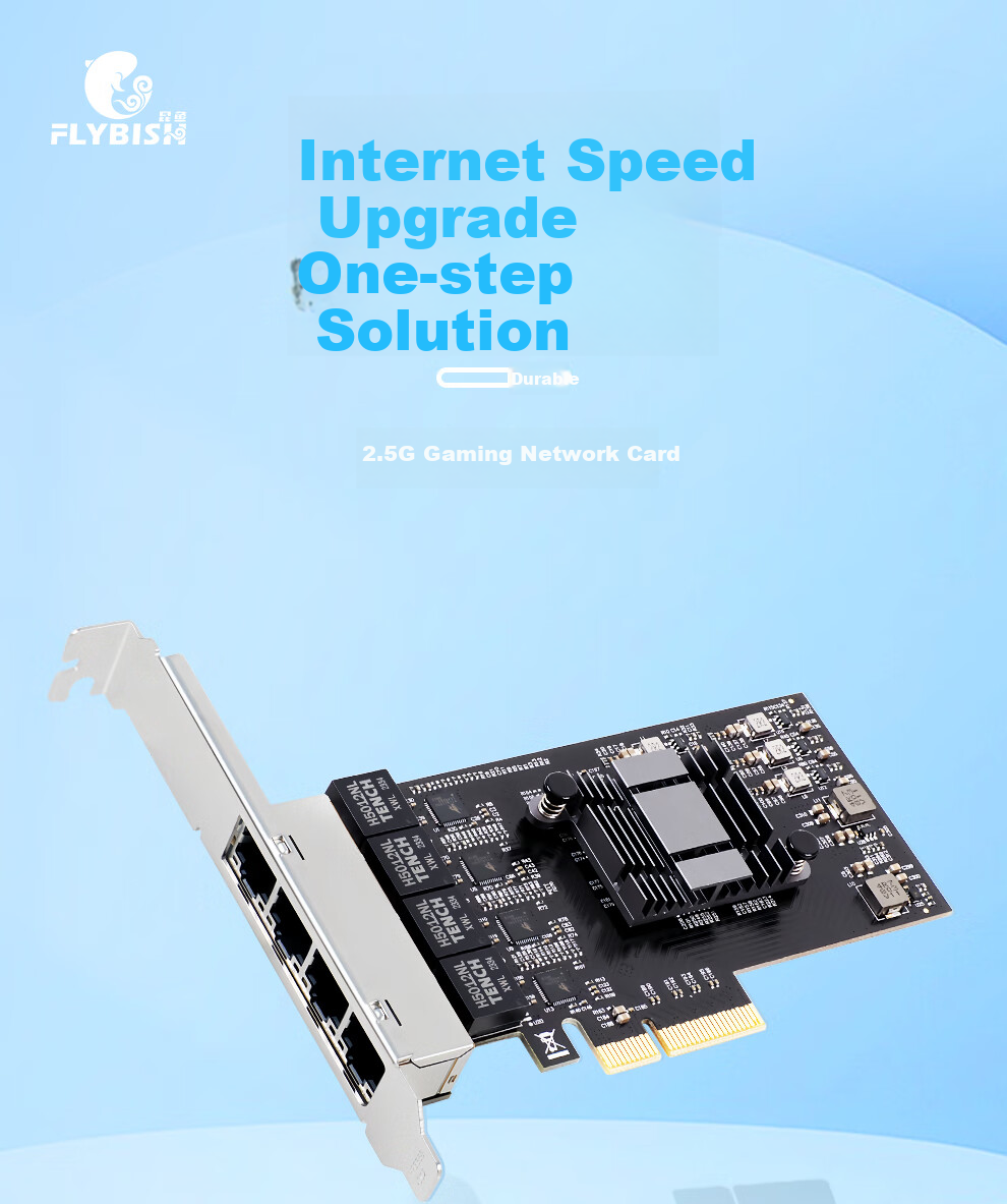FLYBISH NA8125-T4 PCI-EX4 Quad-Port 2.5G Network Card RTL8125BG Chip 4 Electrical Ports 2500M Wired Network Card for NAS ESXi Soft Router PXE Boot without Disk 1