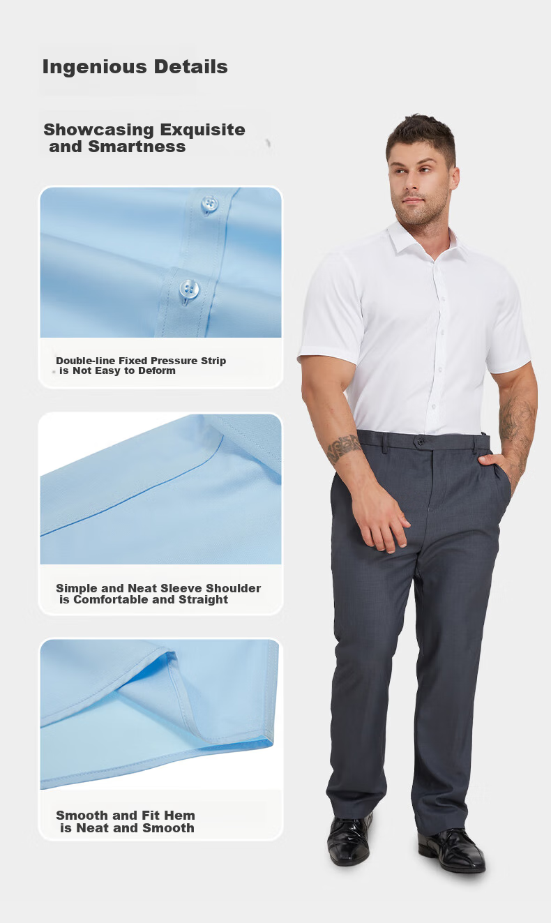 Dibinze Large Size Short-Sleeve Shirt for Men, Loose-Fitting Business Casual Wrinkle-Resistant Bamboo Fiber Elastic White Dress Shirt for Chubby Me 12