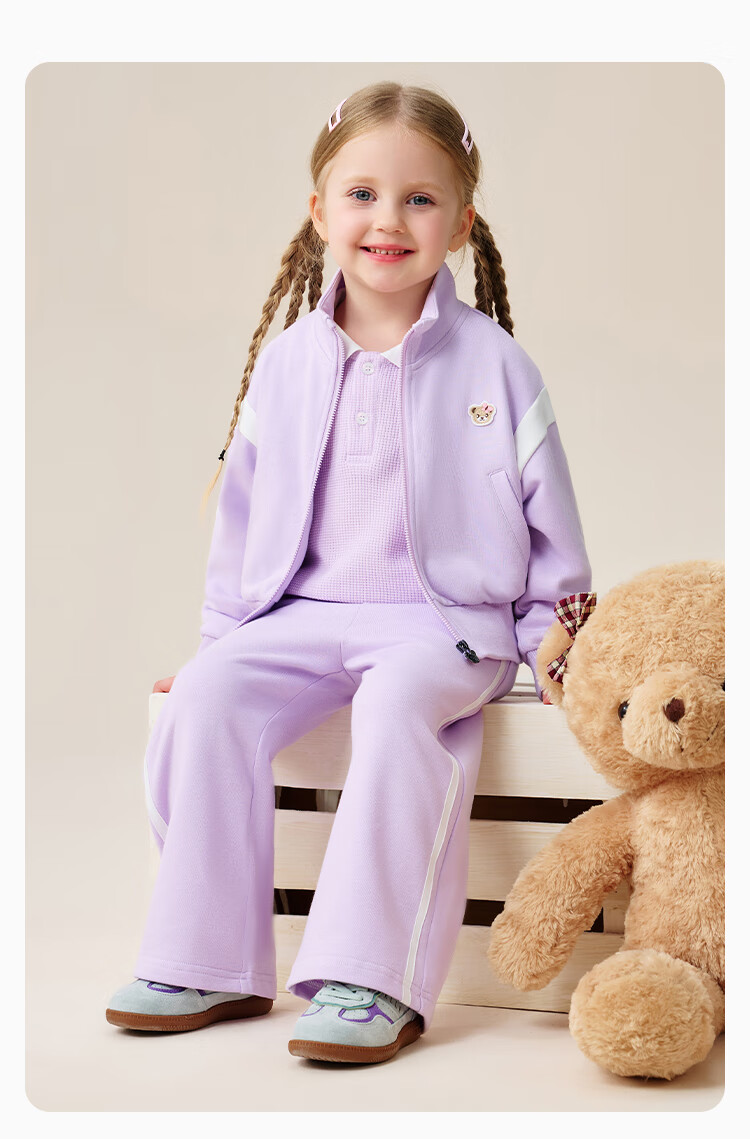 Classic Teddy Girls' Two-Piece Set Children's Jacket and Pants Toddler Spring Cardigan Sweet Sports Outfit Pink 100 12